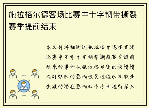 施拉格尔德客场比赛中十字韧带撕裂赛季提前结束